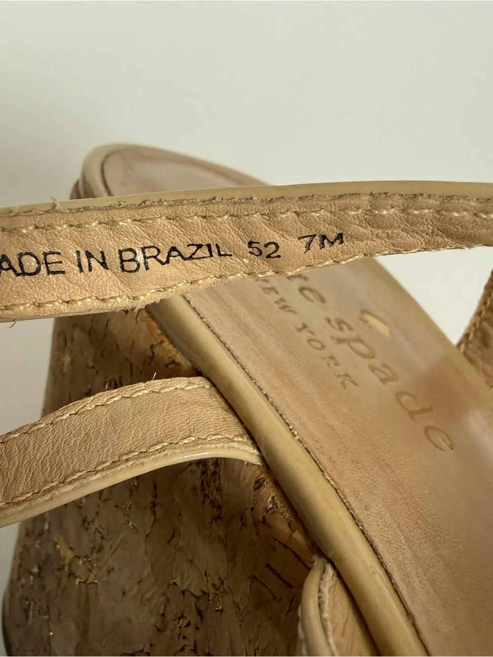 Kate Spade Beige Patent Cork Wedge Sandals Size 7